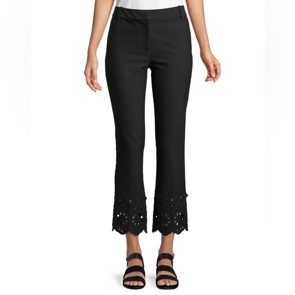 Derek Lam 10 Crosby Cropped Flare Trouser Pant Black Eyelet Embroidery Women’s 4